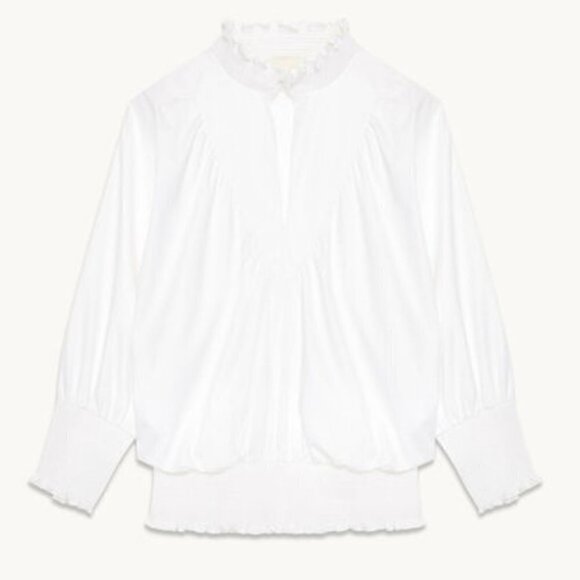 MAJE Blouse S NWT Libou Popeline Victorian Smocked Batwing Ecru White Luxury - Picture 13 of 16